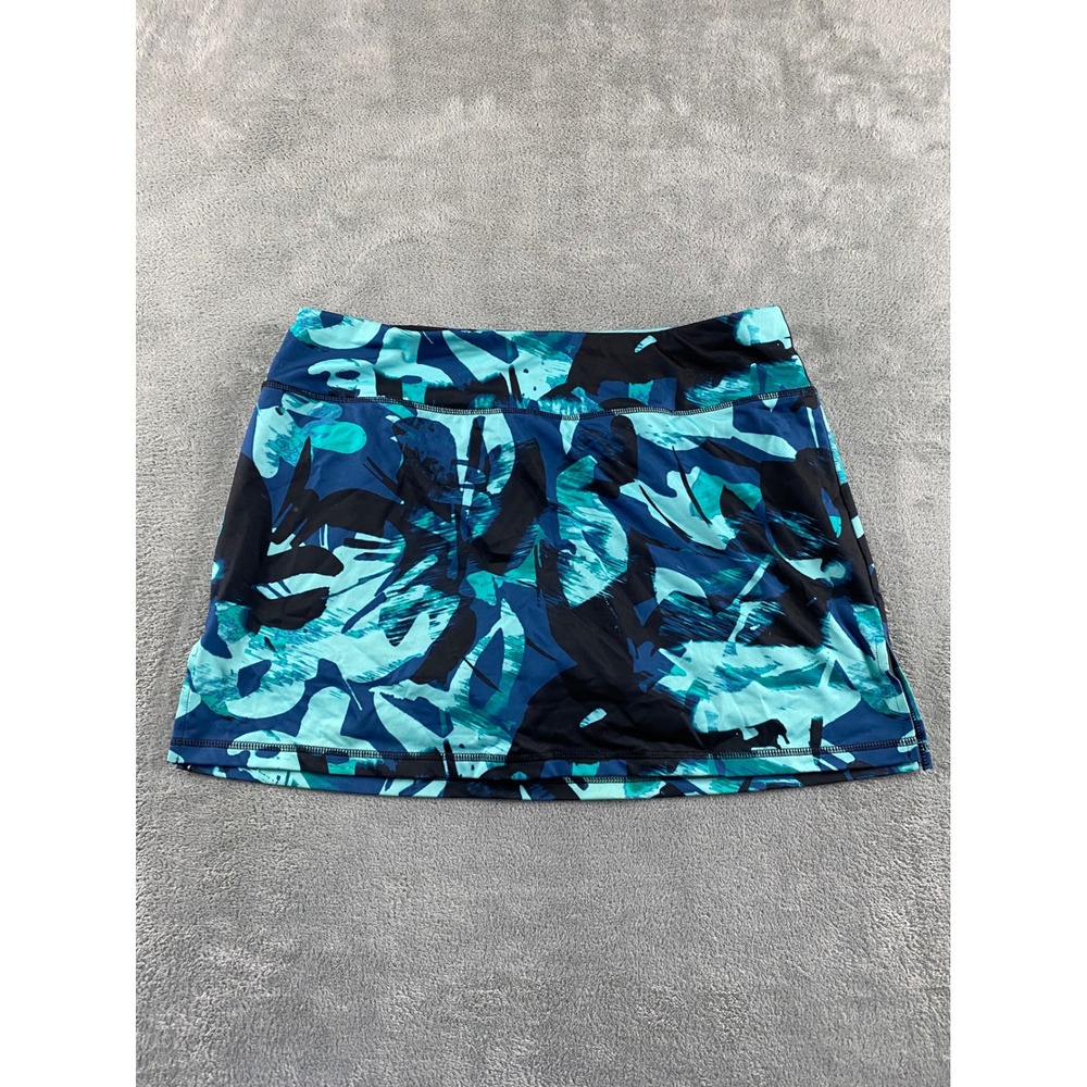 Athletic Works Womens Teal Blue Tropical Leaf Print Active Skort Size L 12-14